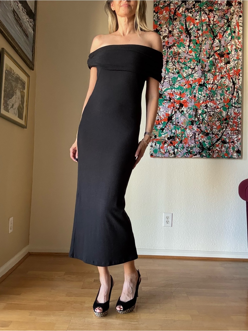 NWOT Reformation Black Off-Shoulder Maxi Dress
